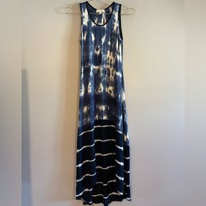 Monteau Navy Blue & White Tie Dye Sleeveless High Low Maxi Dress | SZ XS